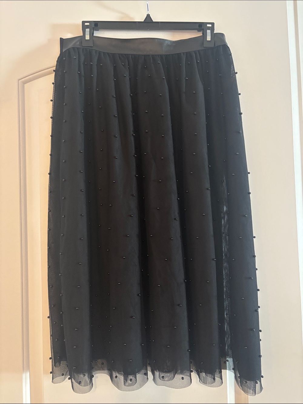 Victoria's Secret Black Beaded Sheer Tulle Midi Skirt